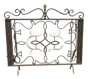 Large Wrought Iron Fire Screen with Fire Irons, 1930, Set of 5