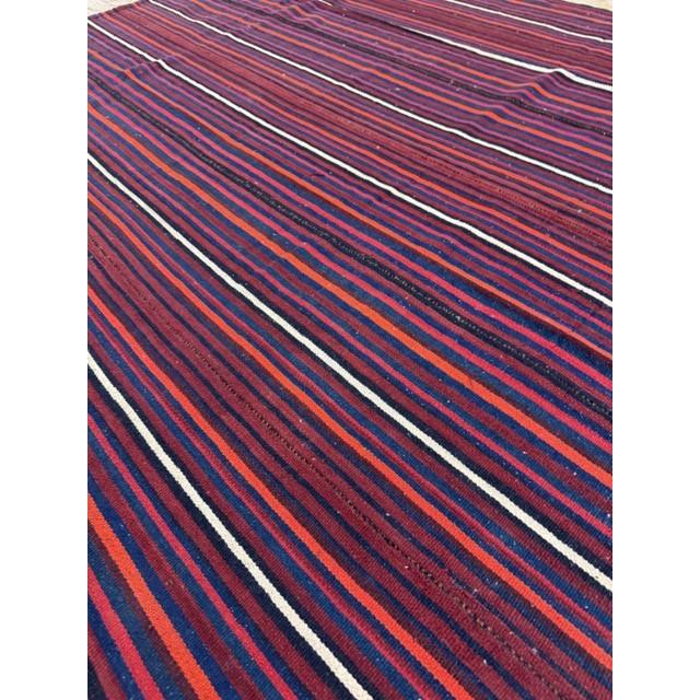 Mid-Century Modern Mid-Century Modern Multicolor Stripe Geometric Turkish Kilim Handwoven Small Rug For Sale - Image 3 of 5