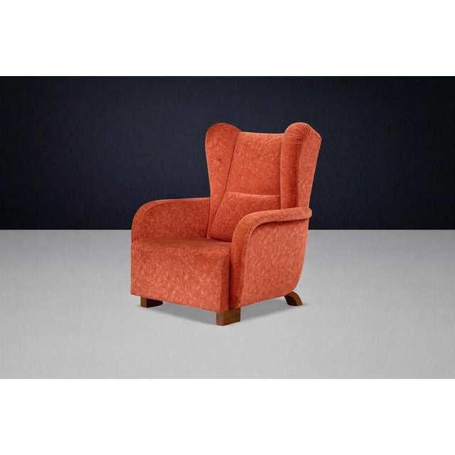 Gold Mid-Century Modern Art Deco Highback Wing Chair, Prague, 1930s For Sale - Image 8 of 8