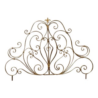 Late 20th Century Vintage Regency Italian Gilt Metal Scroll Queen Headboard For Sale