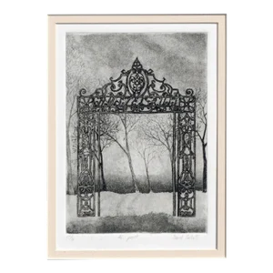 "De Poort" - Landscape With Trees & Art Nouveau Gate, Limited Edition Lithograph by David Corbett