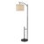 Modern Black Metal Arc Floor Lamp With Linen Drum Shade For Sale