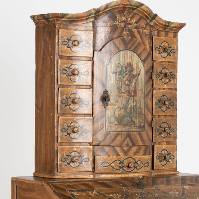 1778 Baroque Original Painted Tabernacle Secretary Writing Cabinet With St. George & Dragon For Sale - Image 4 of 13