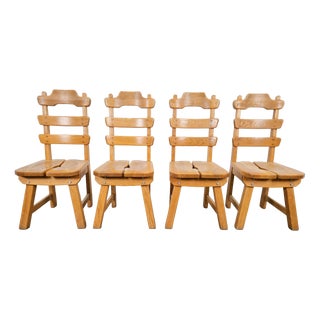 Dutch Brutalist Dining Chairs with Ladder Backrests in Oak, 1960s, Set of 4 For Sale
