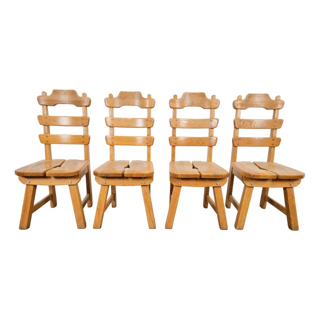 Dutch Brutalist Dining Chairs with Ladder Backrests in Oak, 1960s, Set of 4 For Sale