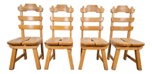 Dutch Brutalist Dining Chairs with Ladder Backrests in Oak, 1960s, Set of 4