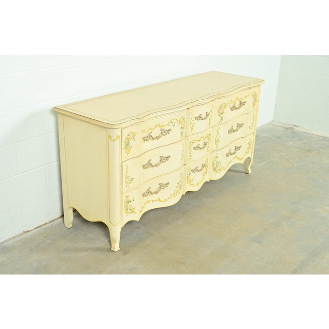 Drexel Heritage Drexel Heritage French Provincial Louis XV Cream Lacquered Paint-Decorated Triple Dresser or Credenza, 1970s For Sale - Image 4 of 13