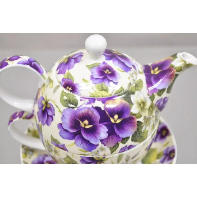 Late 20th Century Vintage Maxwell & Williams “Cream Pansy” Tea Set With Teapot, Teacup, & Saucer For Sale - Image 5 of 12
