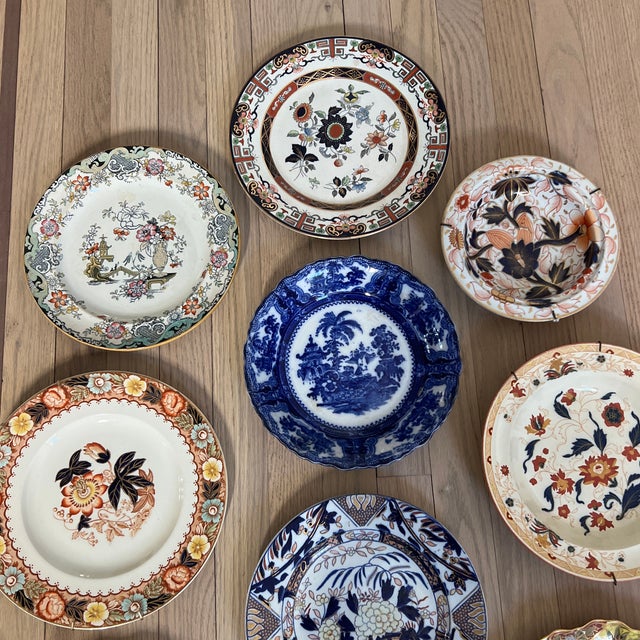 Copper Antique English, Japanese & Chinese Imari Style Plate Collections- Set of 10 For Sale - Image 8 of 11