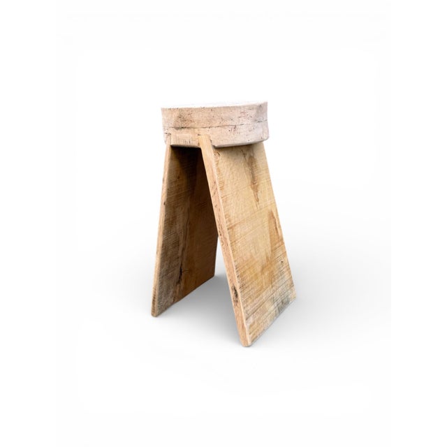 Rustic 22" - Handcrafted Sculptural Solid Wood Natural "Halo" Stool For Sale - Image 3 of 12