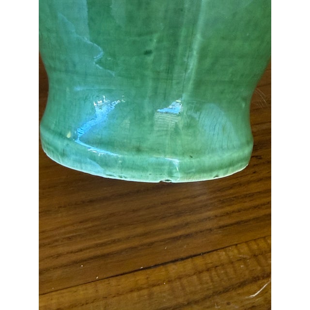Vintage Green Glazed Ceramic Vase With Natural Fiber Wrap For Sale In Naples, FL - Image 6 of 11