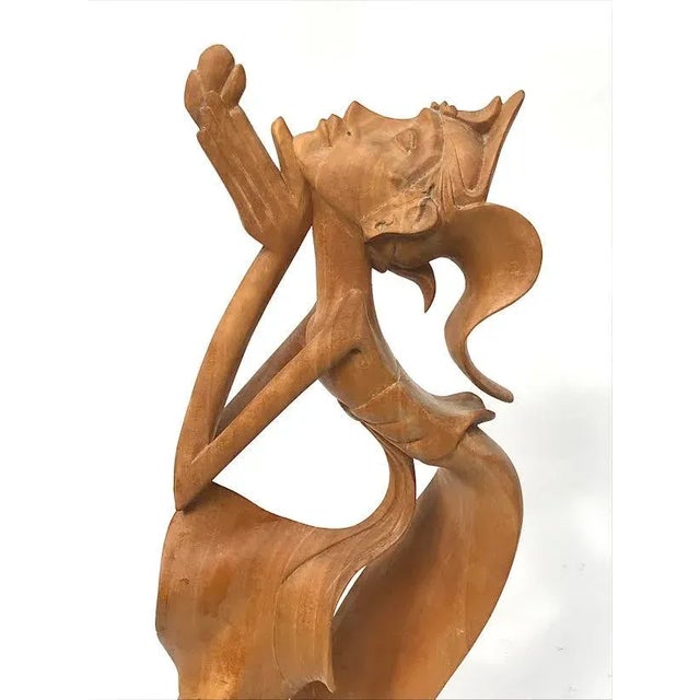 1950s Vintage Modernist Figural Tropical Wood Carving Woman Prayer Offering Bali Circa.1950 For Sale - Image 5 of 10