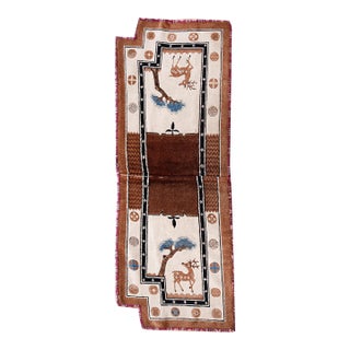 1900s Ivory Animalia Antique Chinese Horse Cover 2' 2" X 4' 9" Hand Knotted Wool Carpet For Sale