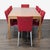 This Calligaris dining set includes a stylish wooden extendable table and 8 comfortable red fabric chairs with metal legs....