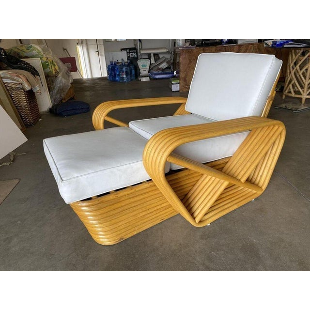 Camel 1950s Restored Six-Strand Square Pretzel Rattan Chaise Lounge Chair For Sale - Image 8 of 12
