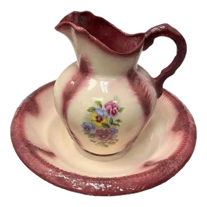 1920s Floral Style Dry Sink - Basin & Pitcher