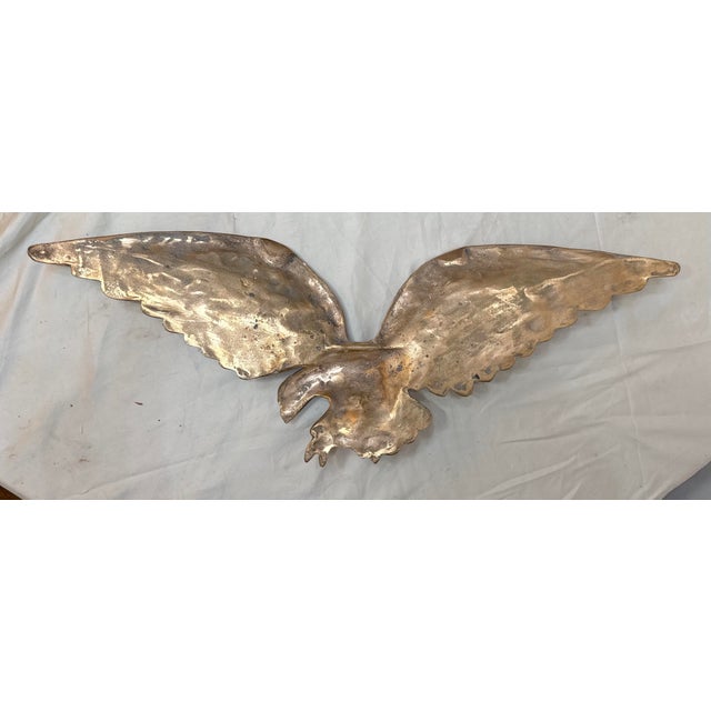 Metal Very Heavy Vintage Solid Bronze Wall Mount American Bald Eagle Bird Brass Statue For Sale - Image 7 of 7