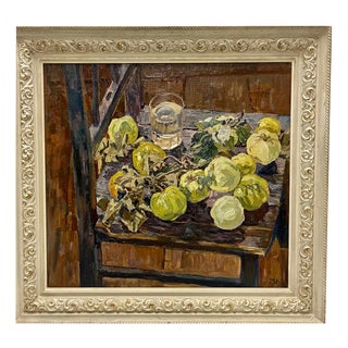 Maya Kopitzeva, Green Apples, Oil Painting, 1988, Framed For Sale