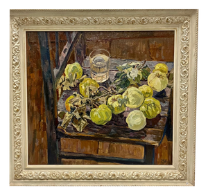 Maya Kopitzeva, Green Apples, Oil Painting, 1988, Framed
