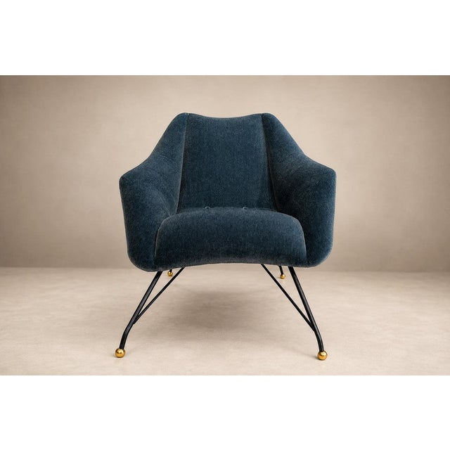 Brazilian Modern “Concha” Armchairs in Iron and Dedar's Blue Mohair, Carlo Hauner, Brazil, 1950s — Lot 83C For Sale - Image 18 of 18