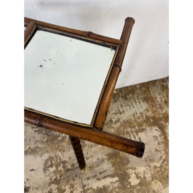 Vintage French Petite Faux Bamboo Beveled Wall Mirror For Sale - Image 4 of 12