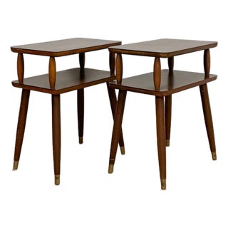 Vintage End Tables MCM Atomic Two-Tier Wood Laminate Pair Retro Accent For Sale