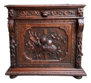 Antique French Wine Cabinet Sideboard Renaissance Revival Carved Oak C1890