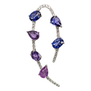 14k White Gold Ombre Purple Sapphire Pendant With Natural Diamonds For Sale