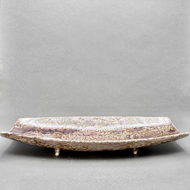 Mid-Century Modern Vintage Stangl Pottery Mid-Century Mottled Purple Glaze Footed Bread Serving Tray For Sale - Image 3 of 8