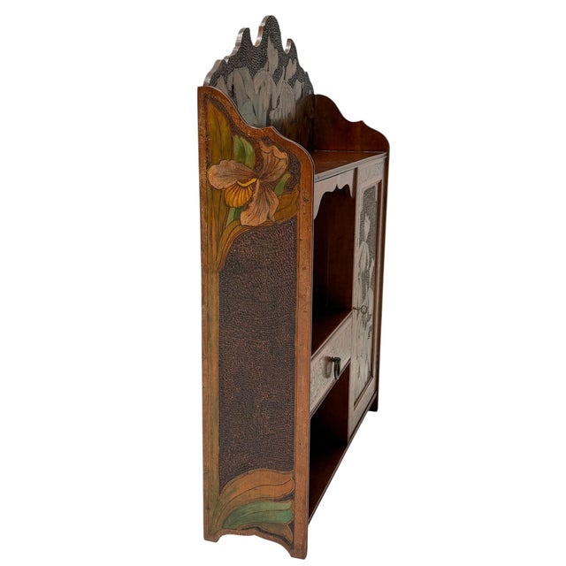 Aesthetic Movement Wall Cabinet with Hand-Painted Floral in Walnut, 1890s For Sale - Image 3 of 14