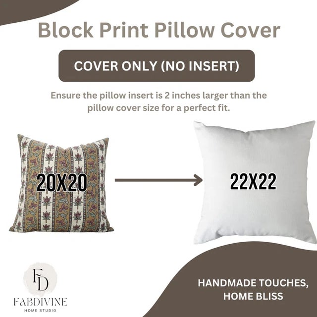 Not Yet Made - Made To Order Fabdivine Block Print Laxmi Border Pattern Pillow Cover Linen Blend --16"x16" Inch For Sale - Image 5 of 5