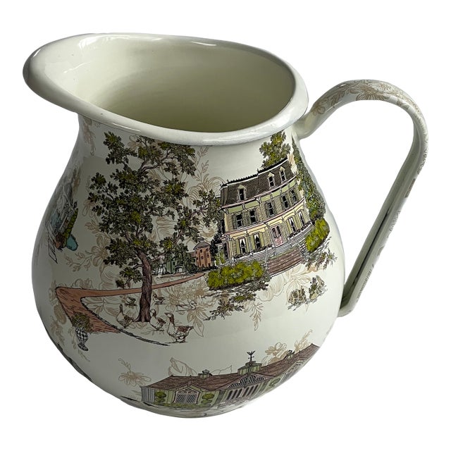 McKenzie Childs Aurora Toil Pattern Enamel Pitcher For Sale