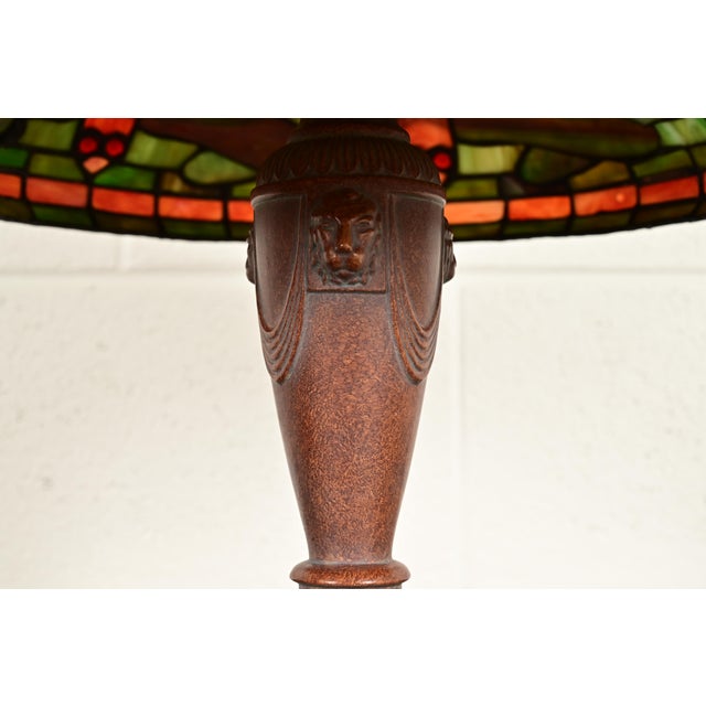 Late 20th Century Tiffany Studios Style Arts & Crafts Table Lamp With Dragonfly Stained Glass Shade For Sale - Image 11 of 16