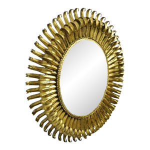 Vintage Italian Hollywood Regency Gold Gilt Iron Oval Sunburst Wall Mirror