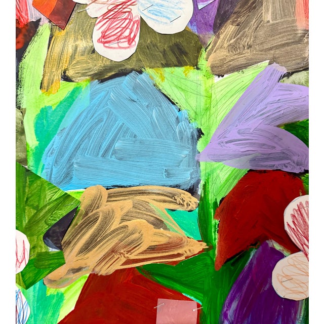 Jim Drain, Colorful Mixed Media Collage Painting Miami Artist Jim Drain Abstract Flowers For Sale - Image 4 of 15