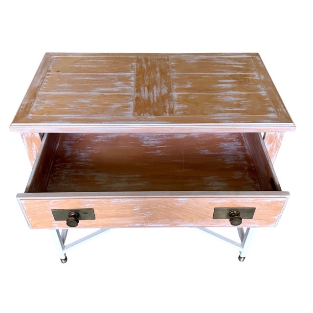 Hart Associates Pair French Cerused Oak and Brass Nightstands Metal Bases For Sale - Image 4 of 12