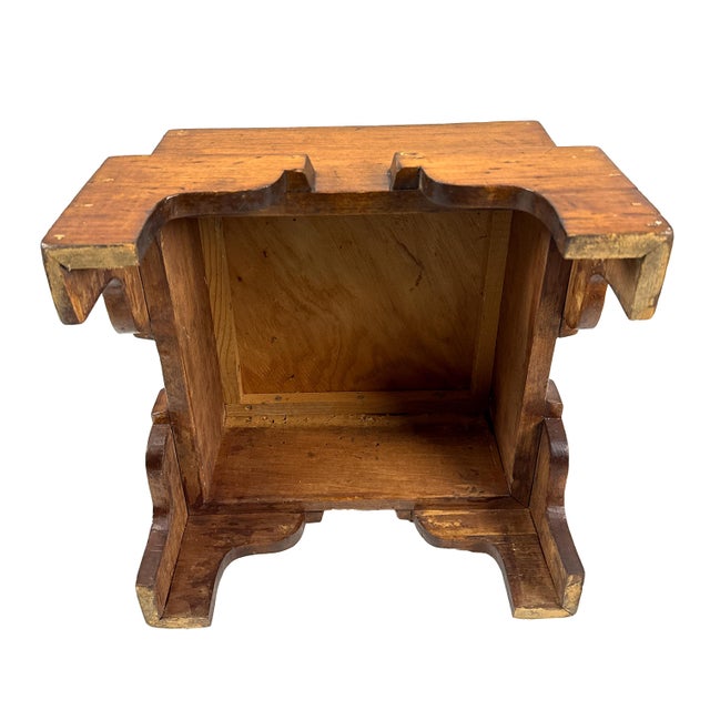 Antique 1920s Handmade Oak Wood Spanish Colonial Revival Arts & Crafts Footstool W/ Hand-Knotted Rug Seat For Sale - Image 13 of 17