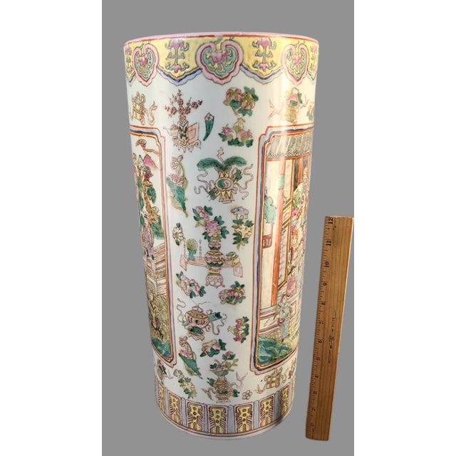 Early 20th Century Early 20th Century Asian Famille Rose Umbrella Stand, Hand Painted Figural Marked For Sale - Image 5 of 12