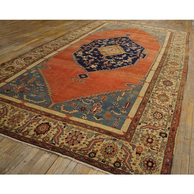Persian 1870s Orange Medallion Antique n.w. Persian Bakshaiesh Rug 8'3" X 15' Hand Knotted Wool Carpet For Sale - Image 3 of 10