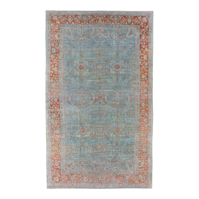 Antique Zabihi Collection Sarouk Oversize Green Rug - 12'5" x 20'8" For Sale