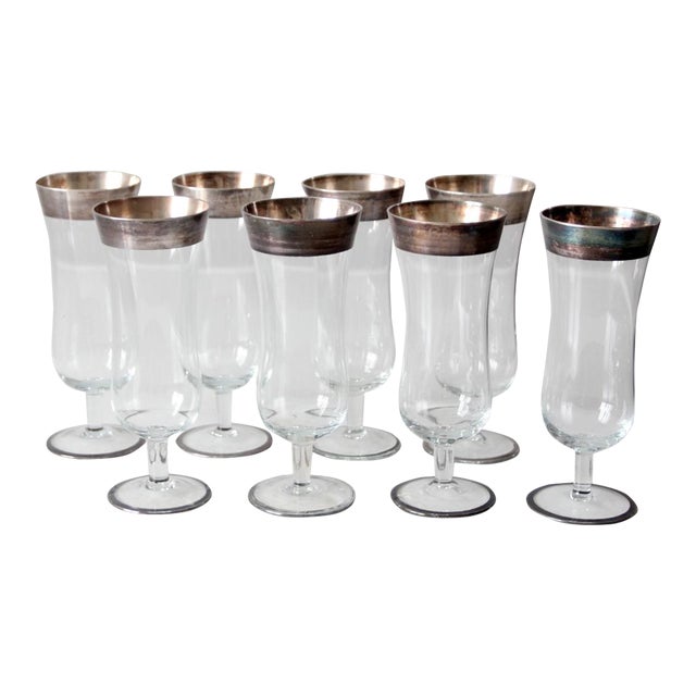 Vintage Dorothy Thorpe Silver Band Parfait Glasses Set of 8 For Sale