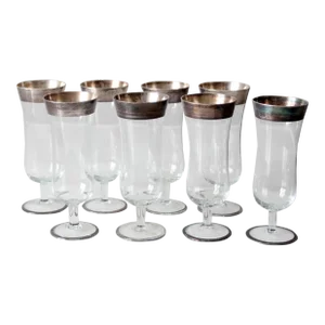 Vintage Dorothy Thorpe Silver Band Parfait Glasses Set of 8