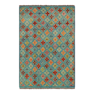 Boho Chic Balochi Blue/Rust Wool Rug - 3'4''x4'11'' For Sale