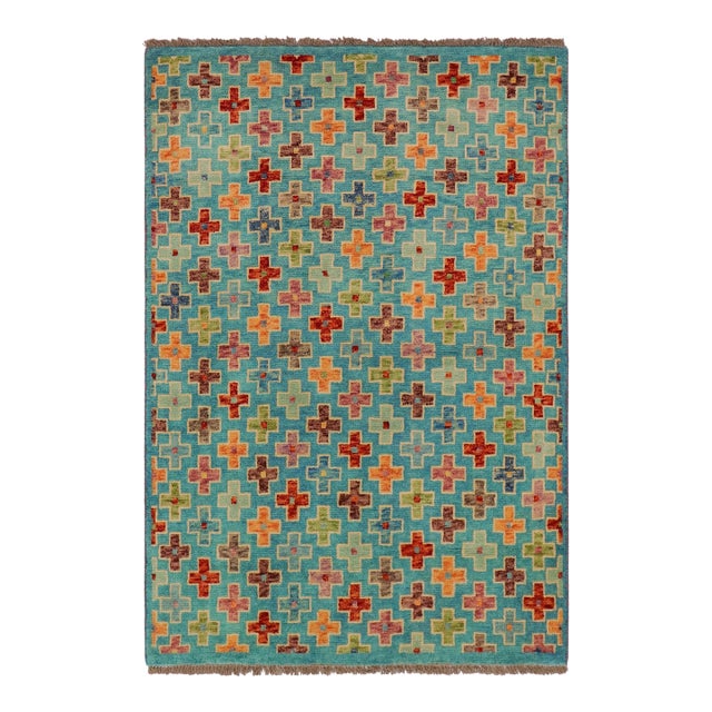 Boho Chic Balochi Blue/Rust Wool Rug - 3'4''x4'11'' For Sale