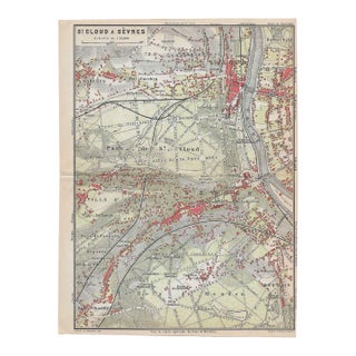 Antique Map of Sevres and St Cloud Paris France For Sale