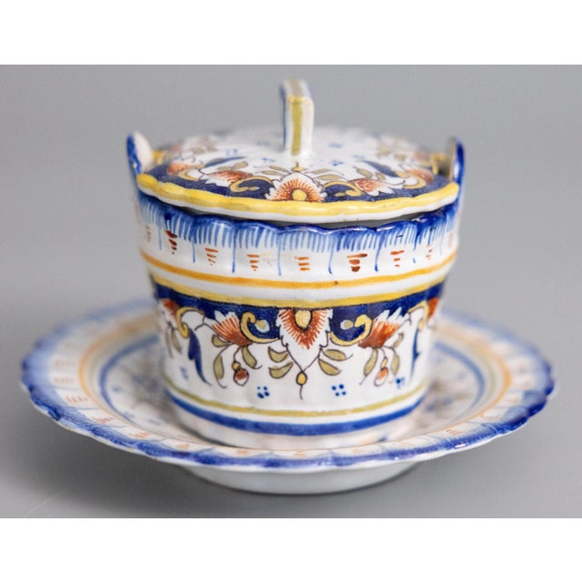 Blue Antique French Faience Desvres Lidded Butter Bowl Dish For Sale - Image 8 of 8
