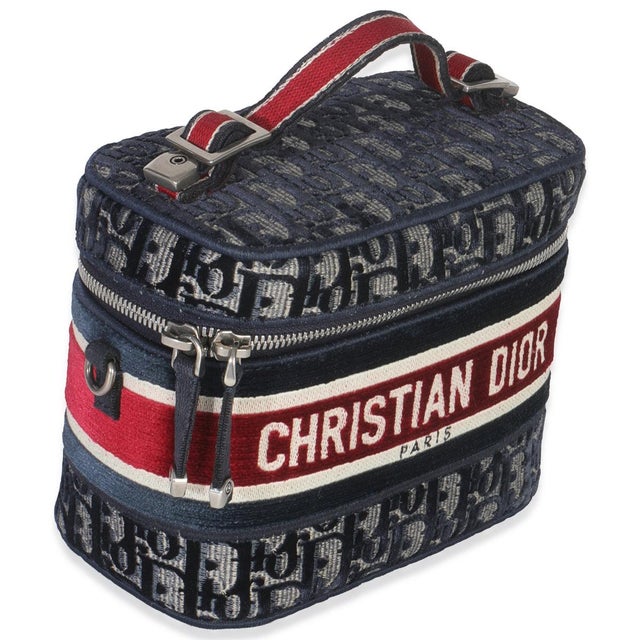 Contemporary Blue Red Velvet Oblique Diortravel Vanity Case For Sale - Image 3 of 8