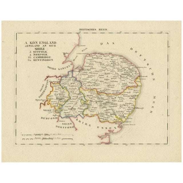 Antique Map of Eastern England with Suffolk, 1830 For Sale - Image 8 of 8