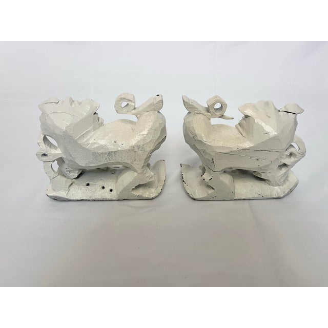Vintage Hand-Carved Chinese Wooden Foo Dog Guardians – A Pair For Sale - Image 9 of 11