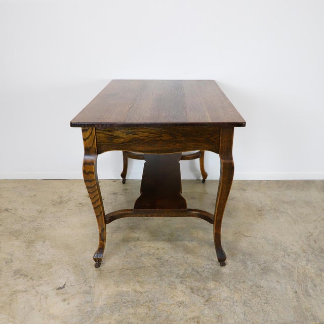 Mexican Solid Vintage Oak Writing Table, circa 1920 For Sale - Image 3 of 18